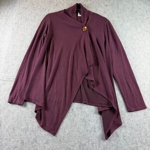 Bobeau One Button Fleece Wrap Cardigan Asymmetrical Hem Sz Small Maroon/Burgandy